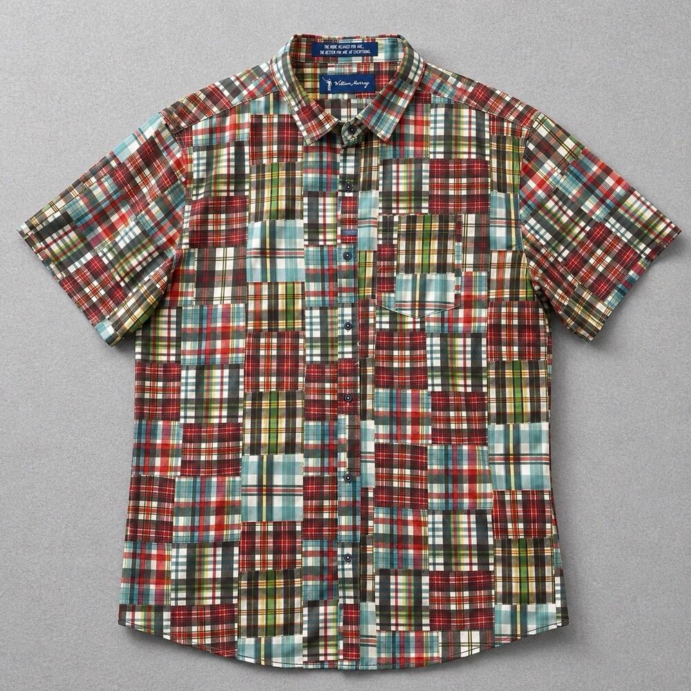 William Murray Patchwork Madras Plaid Short Sleeve Button Shirt Men’s XL Golf